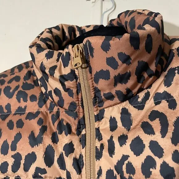 Lands End Women’s Cheetah Animal Print Puffer Vest 600 Down Zip Up SZ L 14/16 - Picture 7 of 11